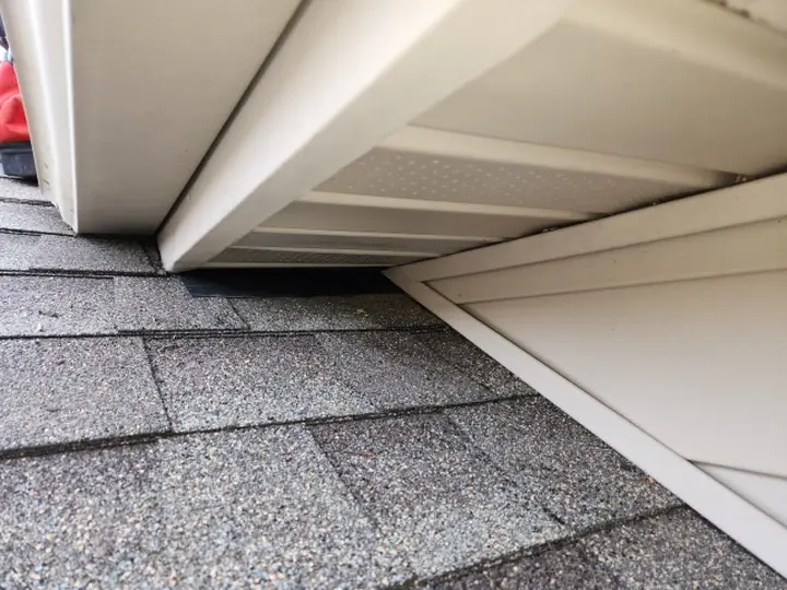 A finished soffit return, clad and trimmed to match the existing soffit.